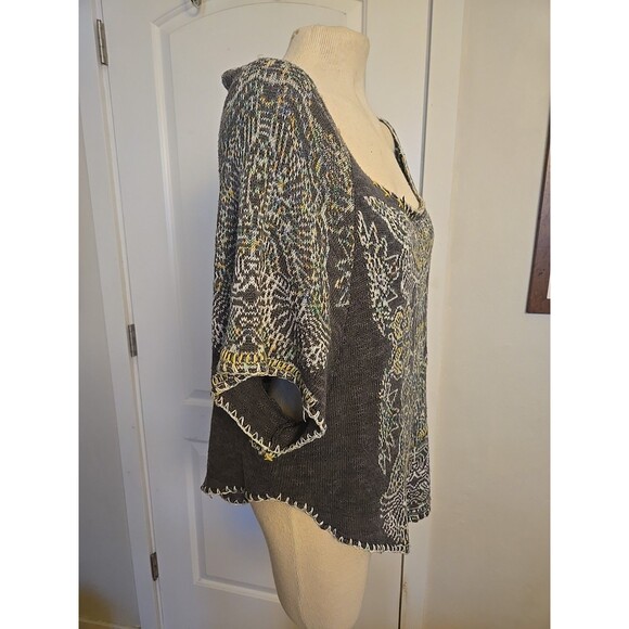 Free People Knit Top Sweater Boho Oversized Medium Grey Cotton Linen Angel Wings - Picture 15 of 16